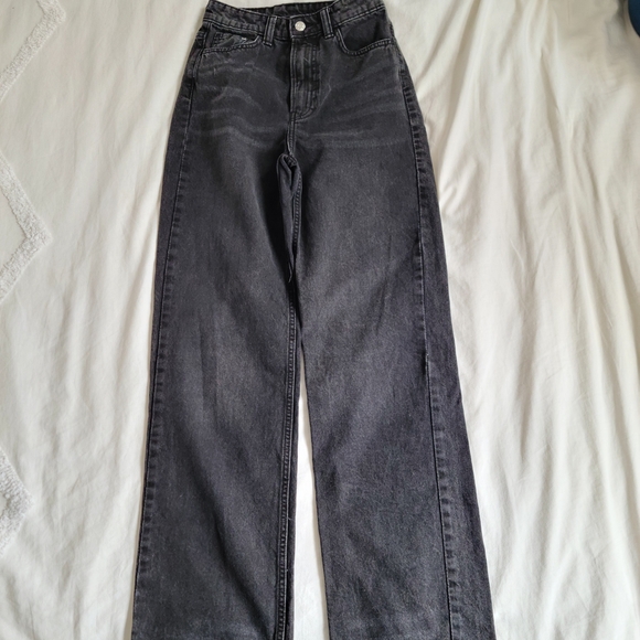 &Denim Denim - High-Rise Wide Leg Jeans in Washed Black